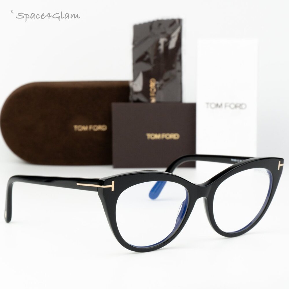 Tom Ford Women Eyeglasses Black Blue Block Cat Eye FT6091-B 001 NEW AUTHENTIC